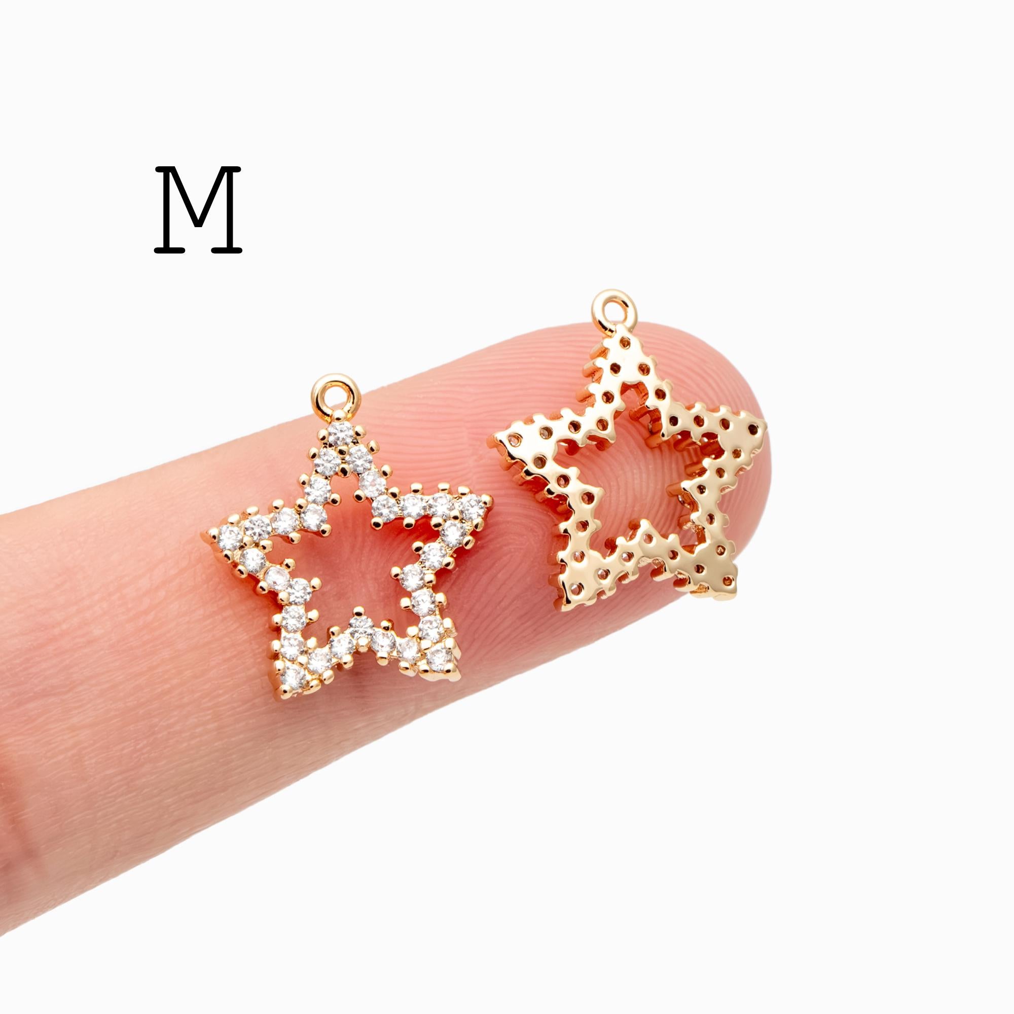 10pcs Gold/ Silver Tone Zircon Star Charms , Real Gold/ Rhodium plated Brass, Lead Nickel Free (GB-162)