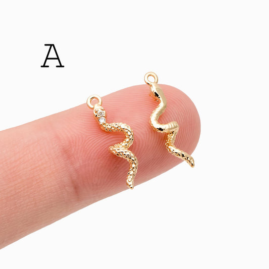 4pcs Gold Snake Charm, 18K Gold Plated Brass, Snake Necklace Jewelry Pendant (GB-2756)