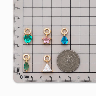4pcs CZ Pave Gold Geometric Charms, Gold Plated Brass Crystal Charms, Diy Jewelry Making Supplies (GB-3850)