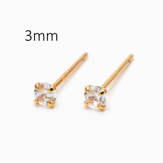 10pcs Micro Pave CZ Round Ear Posts, Real Gold Plated Brass Geometric Earring Studs (#GB-3014-A)