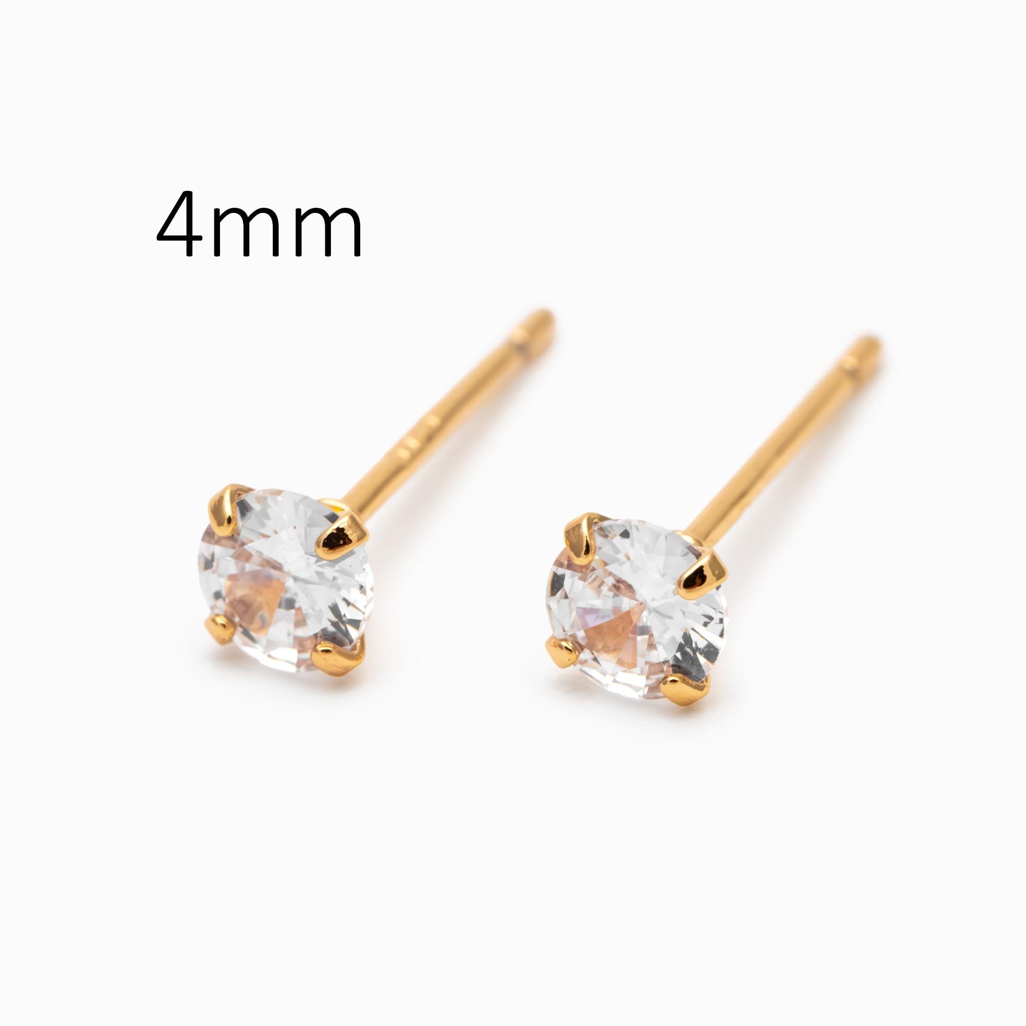 10pcs Micro Pave CZ Round Ear Posts, Real Gold Plated Brass Geometric Earring Studs (#GB-3014-A)