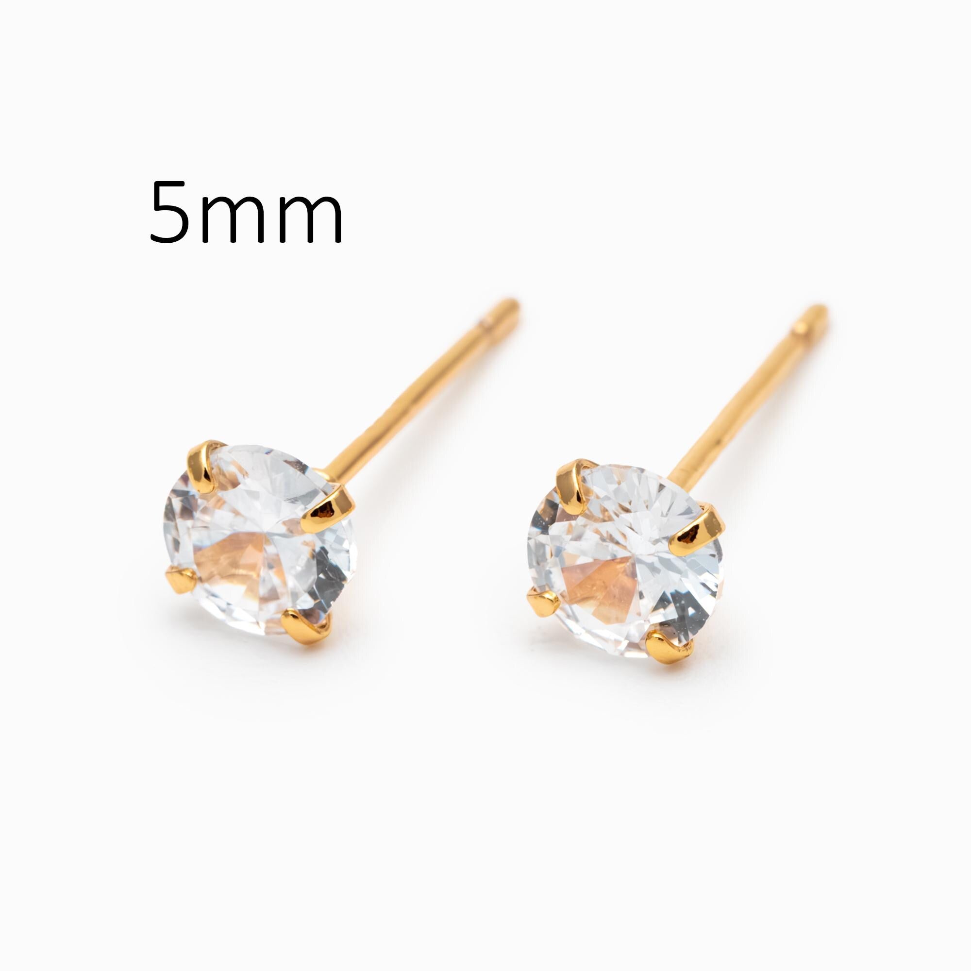 10pcs Micro Pave CZ Round Ear Posts, Real Gold Plated Brass Geometric Earring Studs (#GB-4699)
