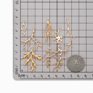 4pcs Gold Branch Charms , Real Gold Plated Brass, Christmas Pendants, Jewelry Making, Diy Material, Jewelry Supplies (GB-2672)