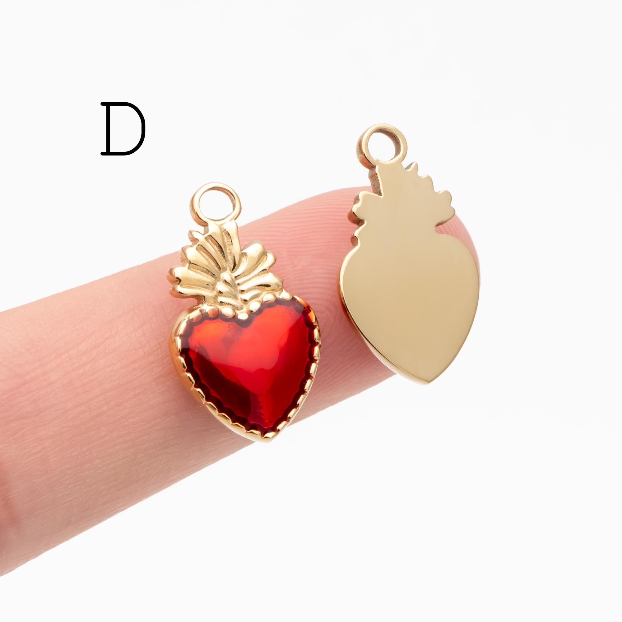 4pcs Enamel Red Heart Charms, PVD Gold Stainless Steel, Jewelry Making Supply (GB-4704)