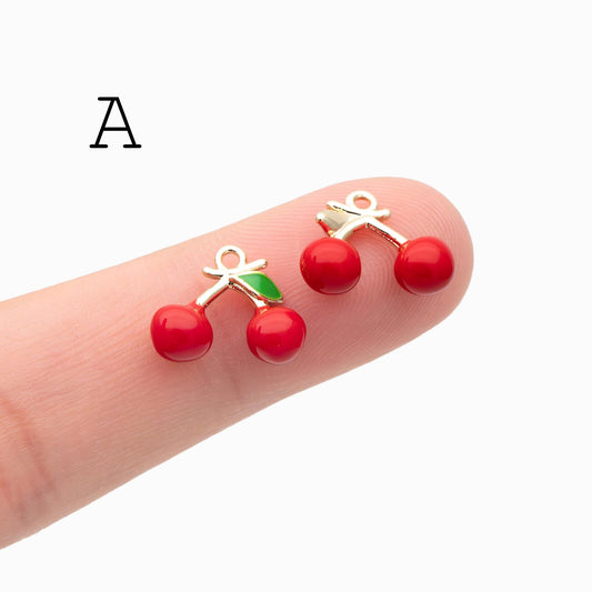 4pcs Gold Enamel Red Fruit Charms, Real Gold plated Brass, Christmas Earring Charms (GB-4706)