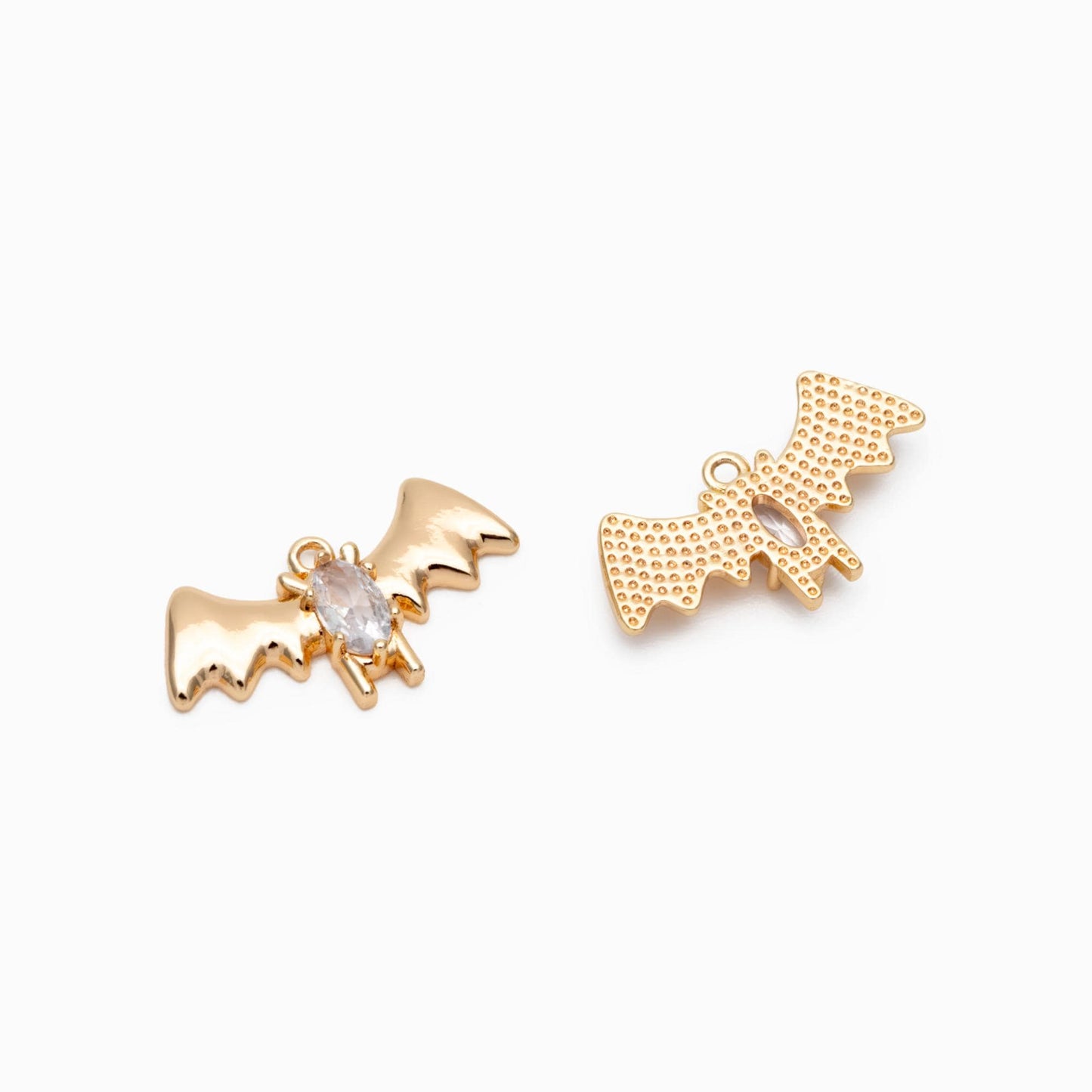 4pcs CZ Pave Gold Bat Charms, Real Gold plated Brass Halloween Charm (GB-4719)