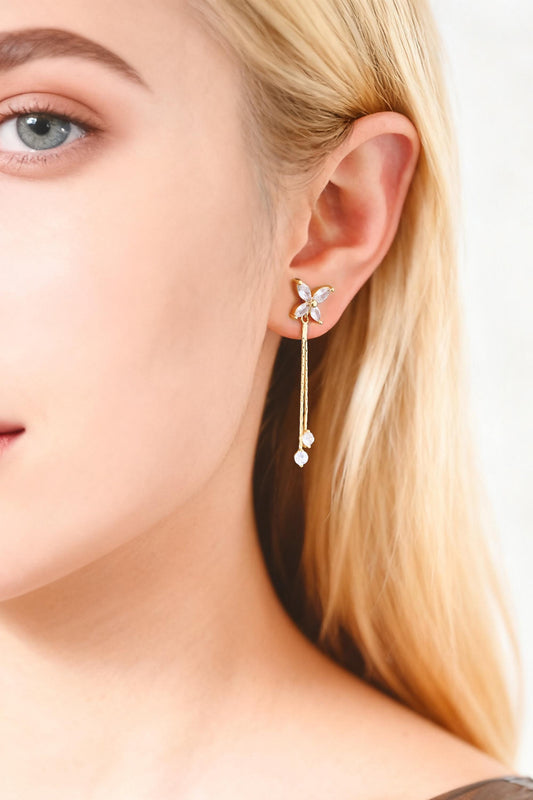 4pcs CZ Pave Gold Butterfly Tassel Earrings, Dianty Butterfly Ear Studs, Jewelry Supplies (GB-4609)