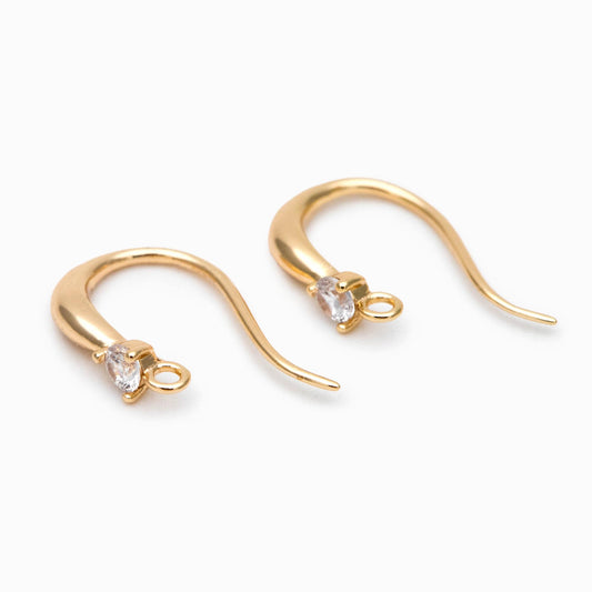 10pcs CZ Pave Gold/ Silver Earring Hooks, 18K Gold/ Rhodium Plated Brass Earwires, Craft Earring Components (GB-2974)