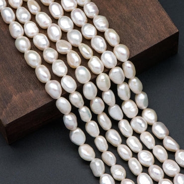 Freshwater Baroque Pearls 7mm Thick, Natural Oval Nugget Pearls, Full Strand Wholesale (PL42-8)