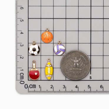 4pcs Enamel Sports Charms, PVD Gold Stainless Steel, Jewelry Making Supply (GB-4702)