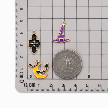 4pcs Enamel Halloween Charms, Gold plated Alloy, Jewelry Making Supply (GB-4708)