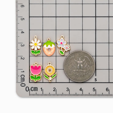 10pcs Gold Enamel Flower Charms, Gold plated Alloy, Floral Earring Pendants (GB-4709)