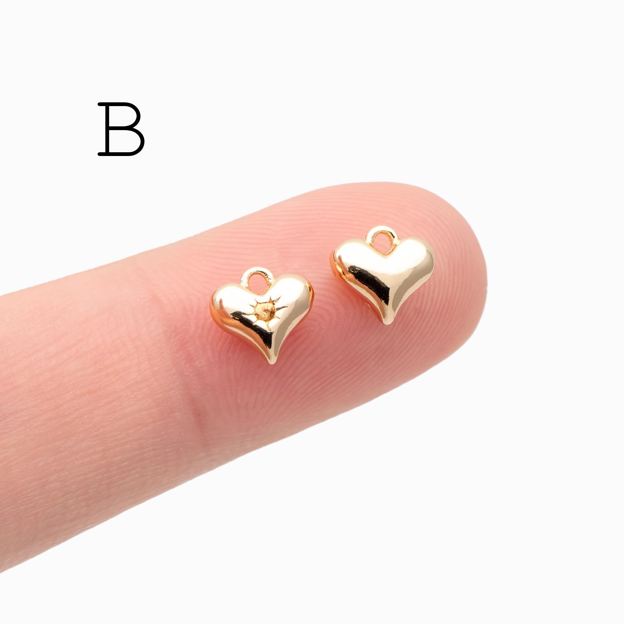 4pcs Gold/ Silver Tone Heart Charms, 18K Gold/ Rhodium plated Brass, Dainty Heart Pendants (GB-2782)