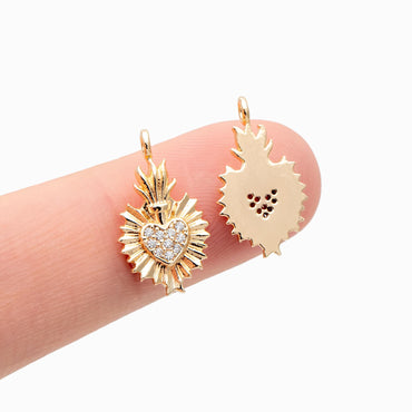 4pcs CZ pave Gold Heart Charms 17x10mm, Gold Plated Brass Pineapple Pendants (GB-2782-F)