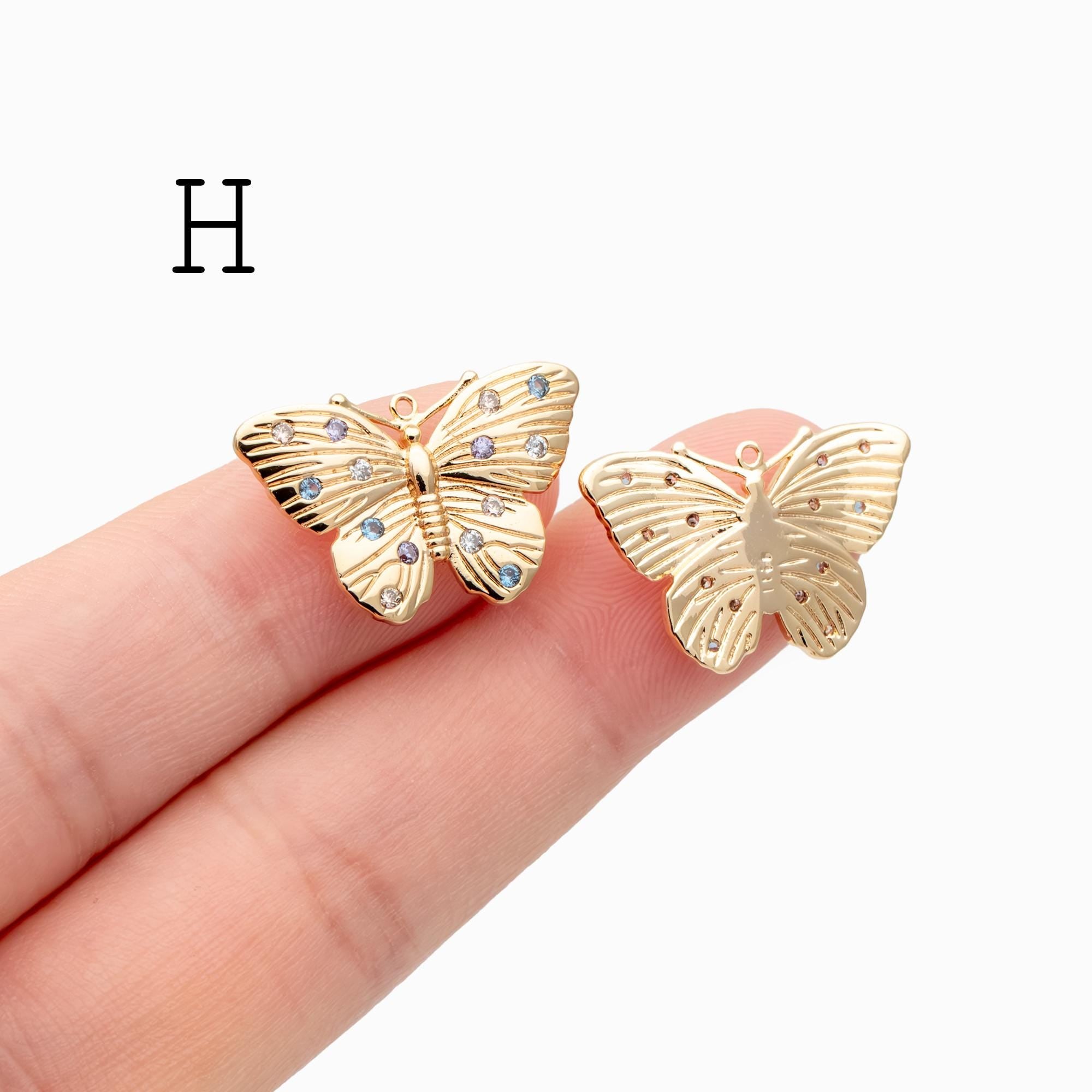 4pcs Delicate Butterfly Charms for Jewelry Making, Gold plated Butterfly Pendants (GB-3561)