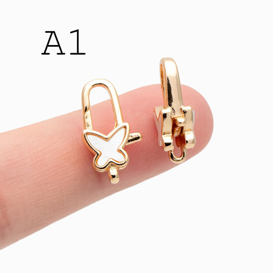 4pcs Shell Pave Gold/ Silver Tone Lobster Claw Clasps, Real Gold/ Rhodium plated Brass, Necklace Bracelet Charm Clasps (GB-4705)