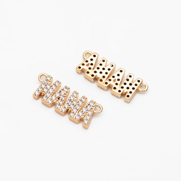 4pcs CZ Pave Gold MAMA Charm Connectors, Real Gold plated Brass, Necklace Bracelet Jewelry Supplies (#GB-4713)