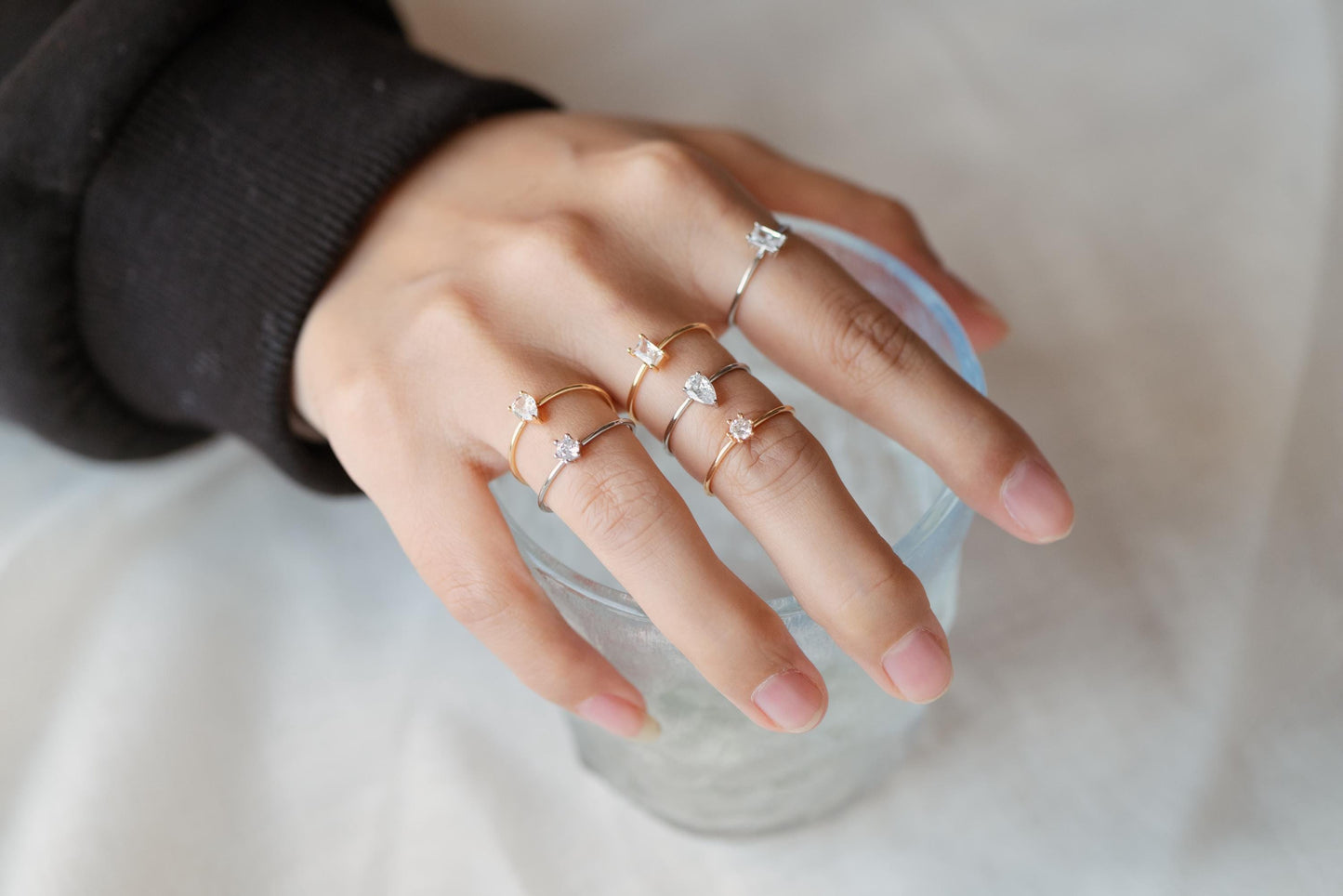 4pcs CZ Pave Gold/ Silver Minimalist Ring, Dainty Ring, Thin Ring, Weeding Ring (#JZ-014-A)
