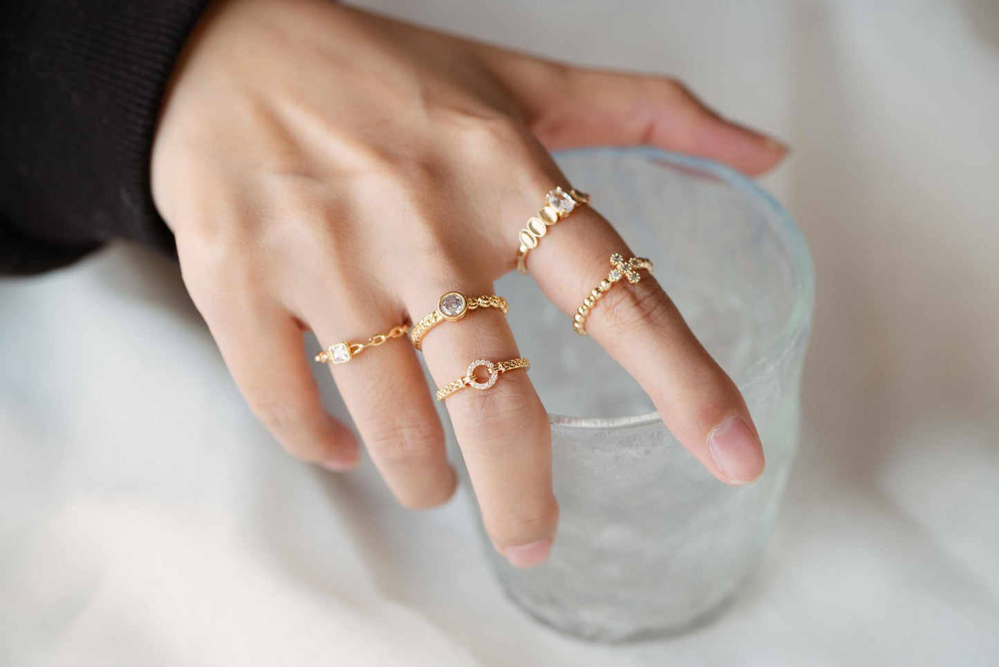 4pcs Open Circle CZ Ring, CZ Round Ring, Dainty Stackable Ring for Women (#JZ-015-C)