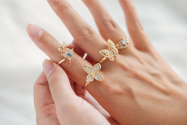 4pcs CZ Pave Gold Flower Ring, Butterfly Ring, Adjustable Ring Mounting, Pearl Ring Setting (#JZ-019)