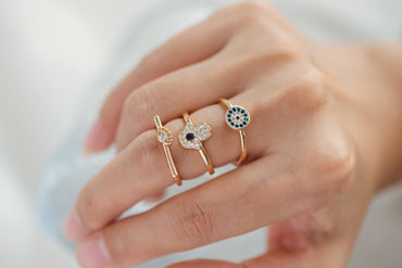4pcs CZ Pave Gold/ Silver Tone Eye Ring, Hamsa Ring, Thin Ring, Everyday Ring, Fashion Rings, Dainty Rings, Adjustable Ring (#JZ-026)