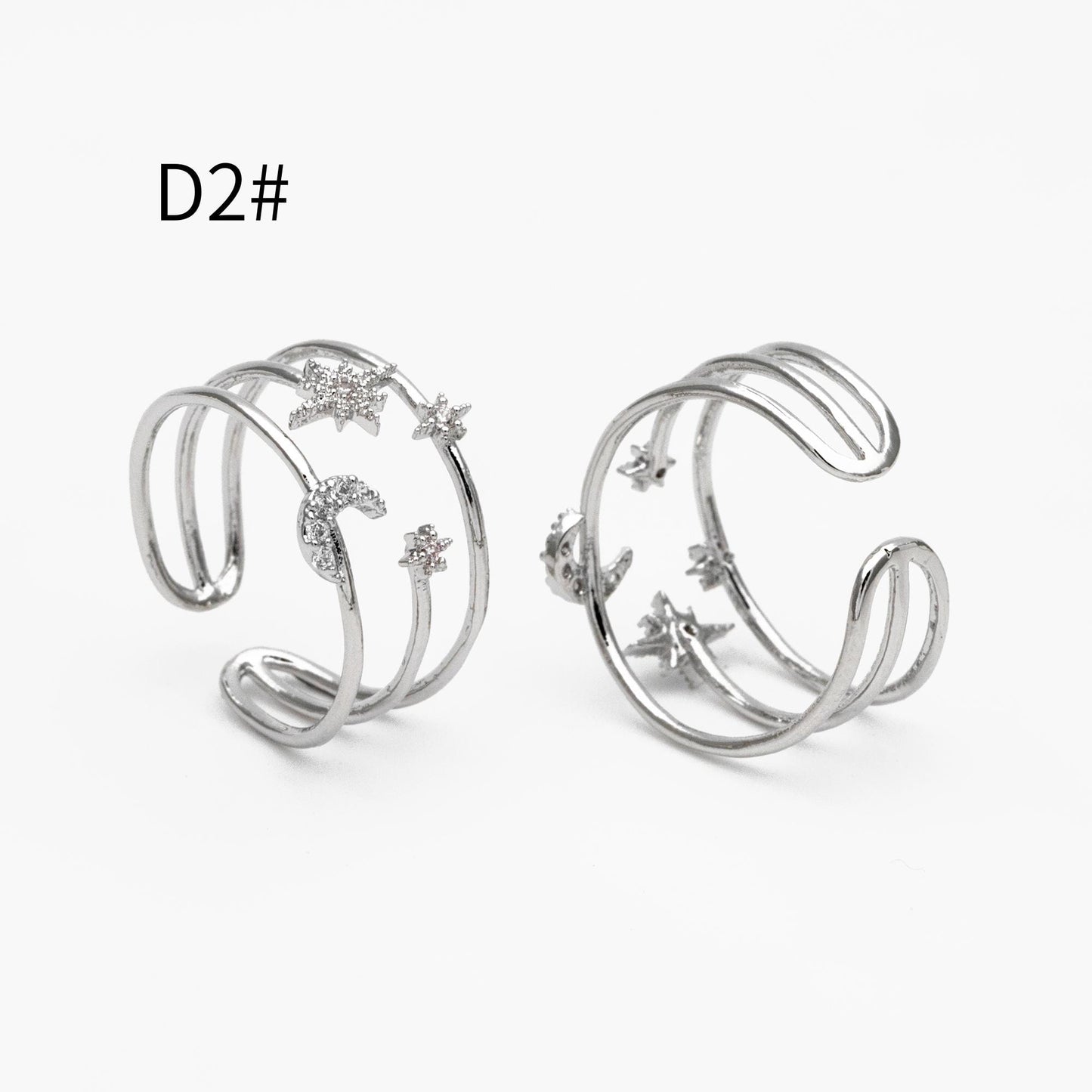 4pcs CZ Pave Gold/ Silver Moon Star Ring, Celestial Ring, Dainty Rings, Adjustable Ring (#JZ-017)