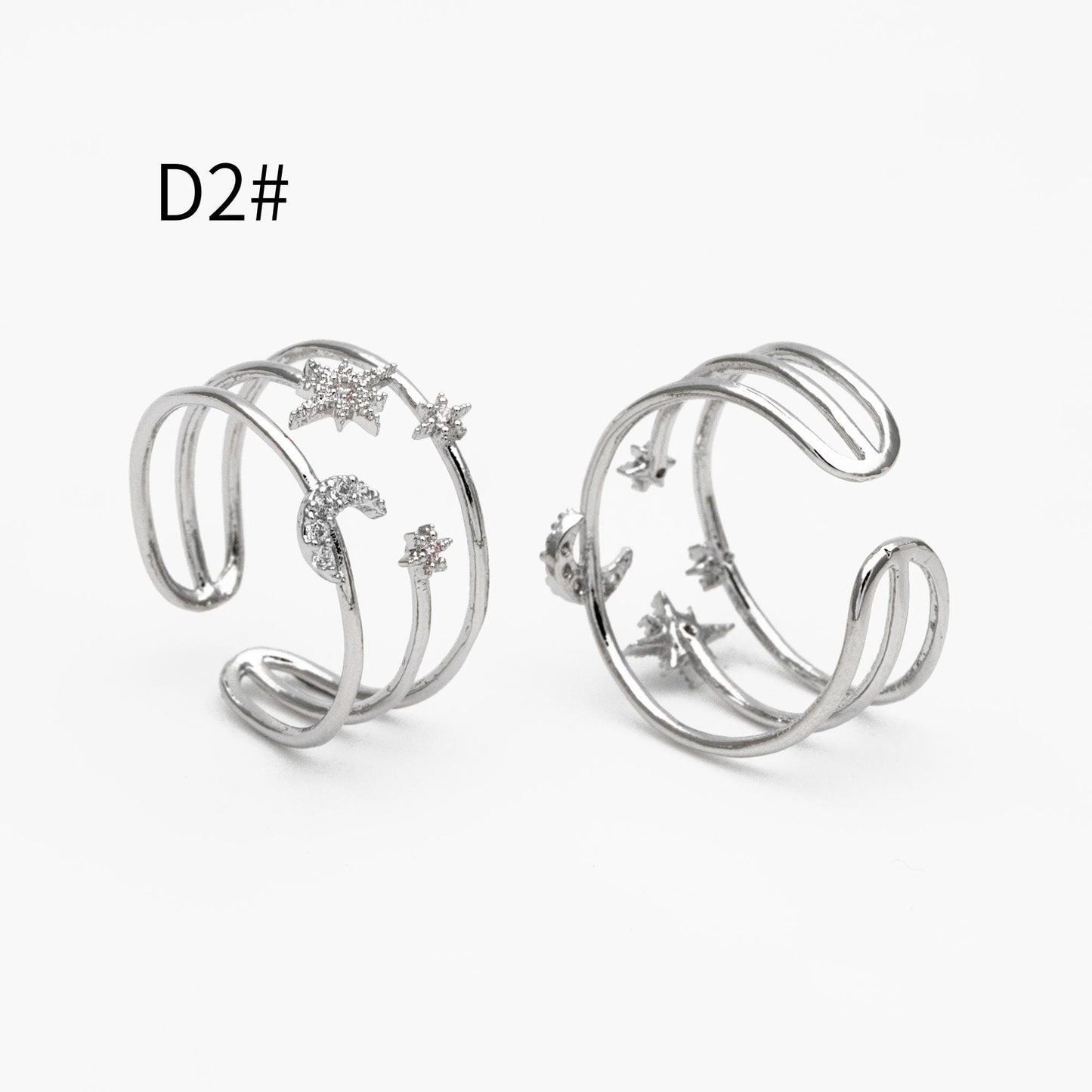 4pcs CZ Pave Gold/ Silver Moon Star Ring, Celestial Ring, Dainty Rings, Adjustable Ring (#JZ-017)