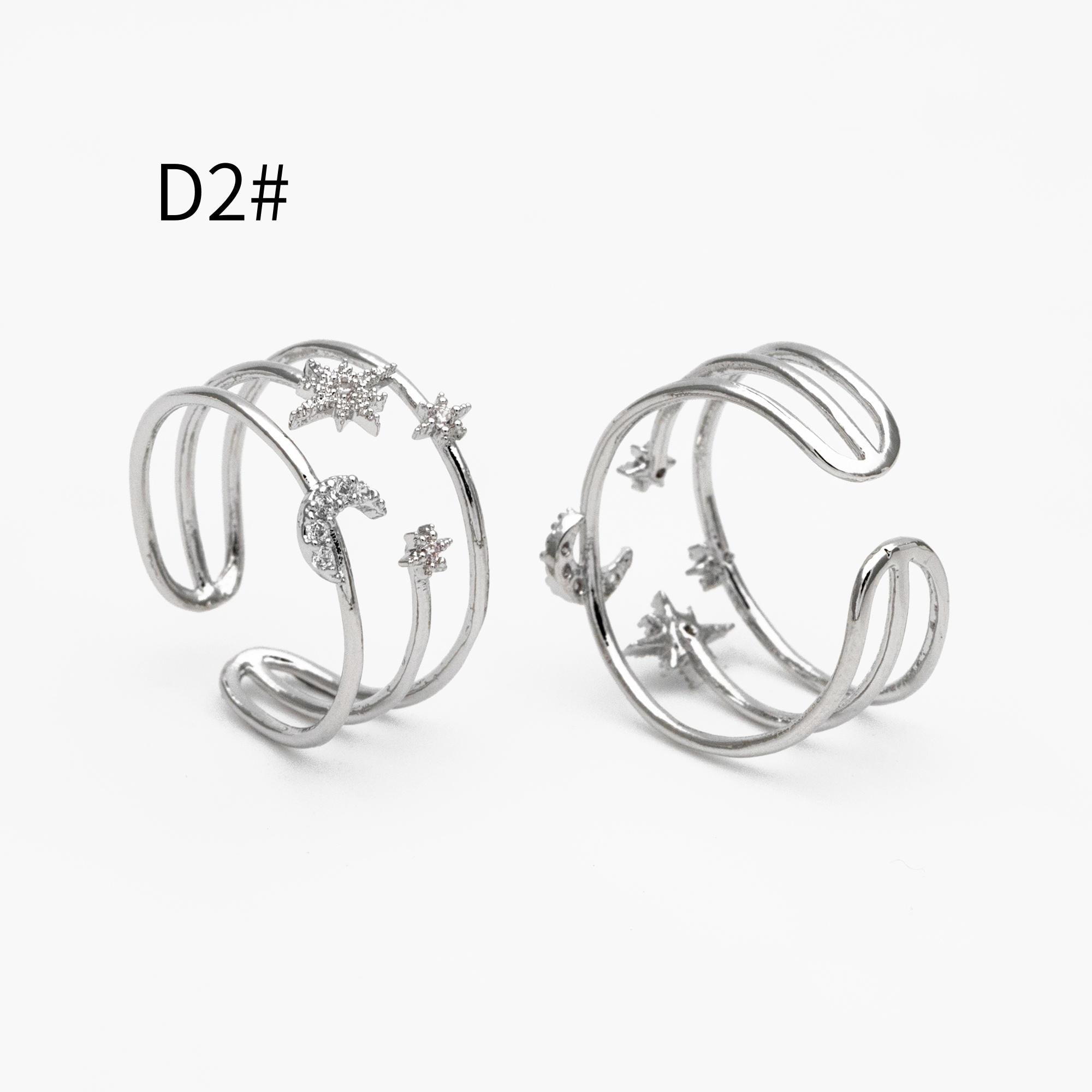 4pcs CZ Pave Gold/ Silver Moon Star Ring, Celestial Ring, Dainty Rings, Adjustable Ring (#JZ-017)