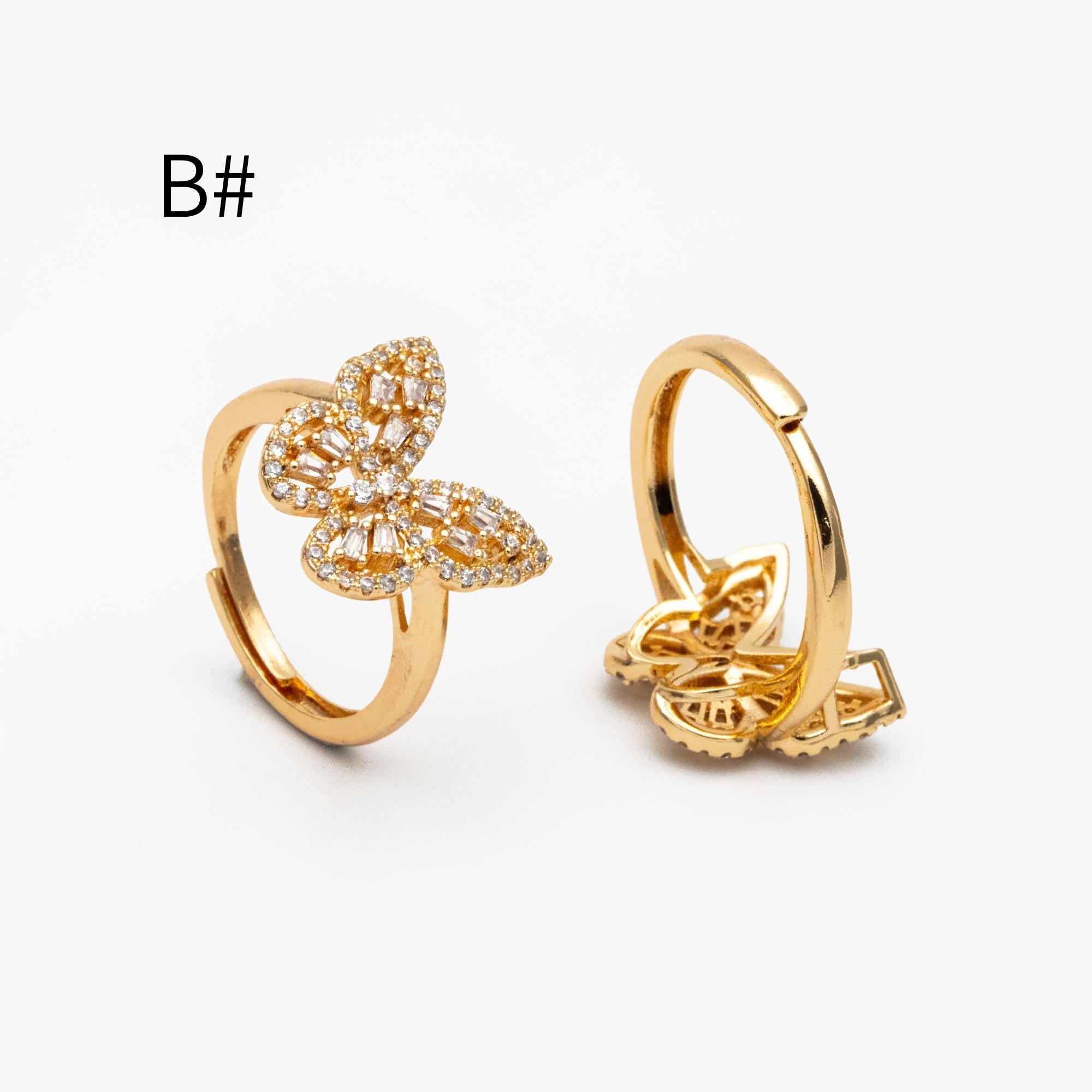 4pcs CZ Pave Gold Flower Ring, Butterfly Ring, Adjustable Ring Mounting, Pearl Ring Setting (#JZ-019)