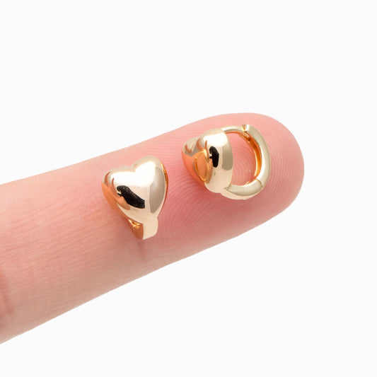 10pcs Gold Heart Hoop Earrings, 18K Gold plated Brass, Huggie Earrings, Minimalist Earring, Small Gold Hoops Earring (GB-4714)