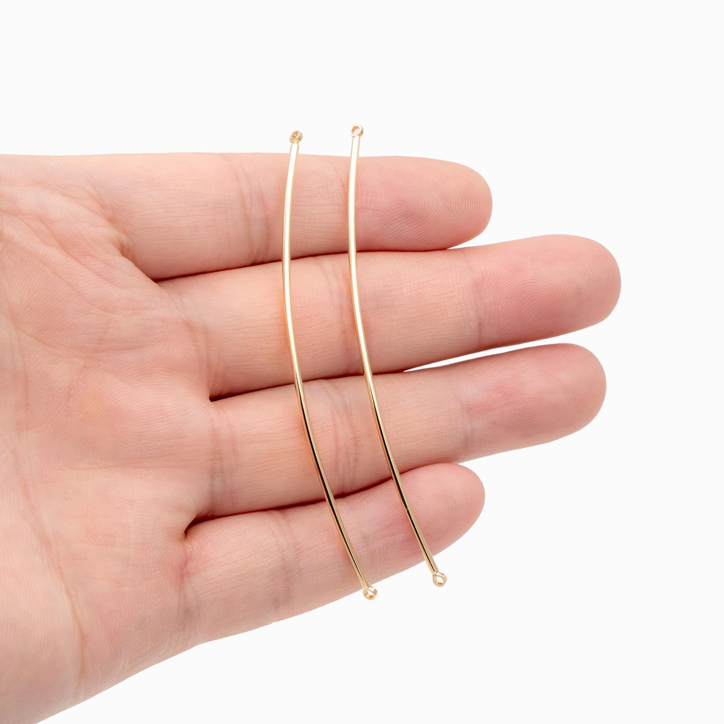 10 pieces- Gold Curved Bar Connectors, 18K Gold plated Brass Charms 70mm Long (GB-4724)