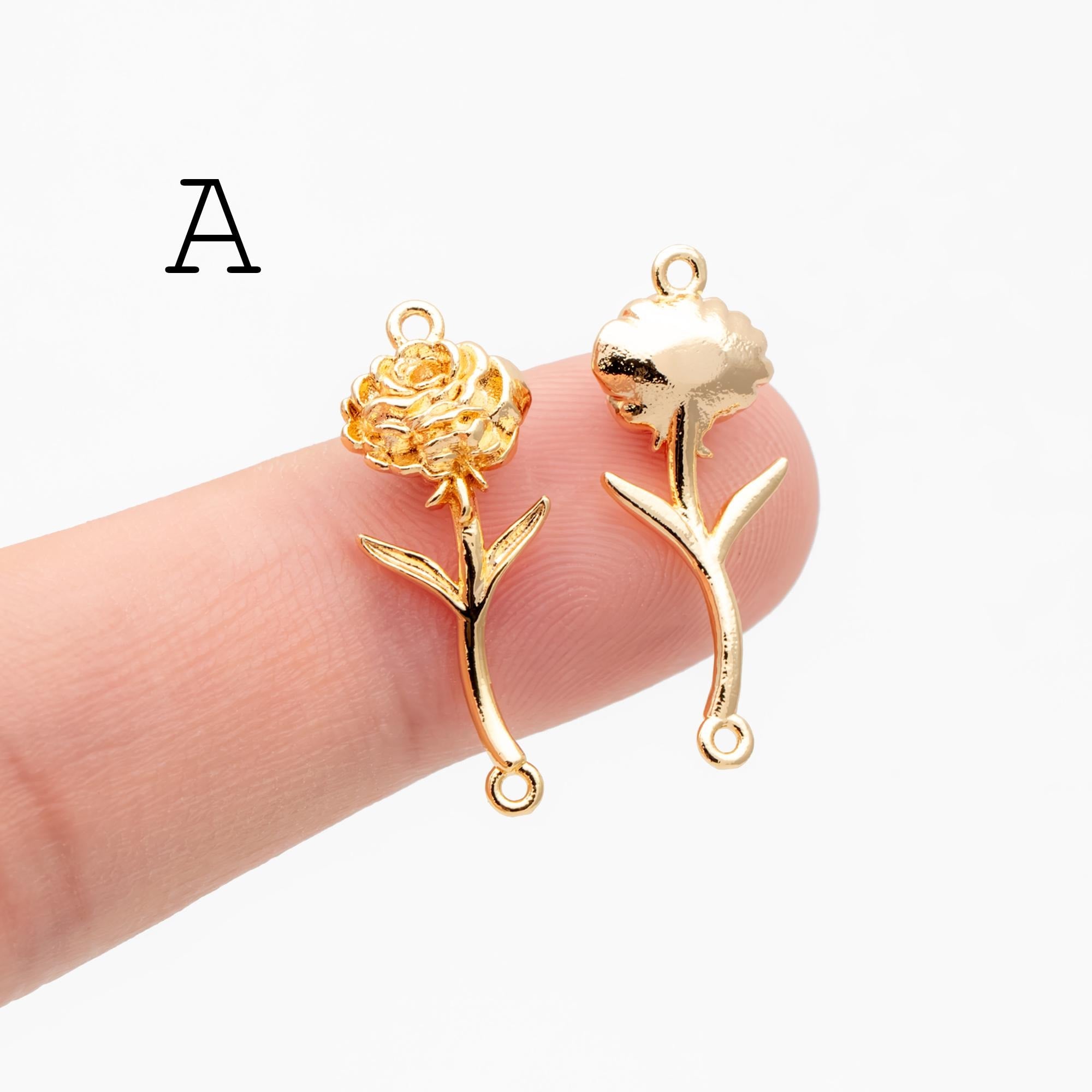 4 pieces- Gold 12 Month Birth Flower Connector Collection, Floral Necklace Pendants (GB-4725)