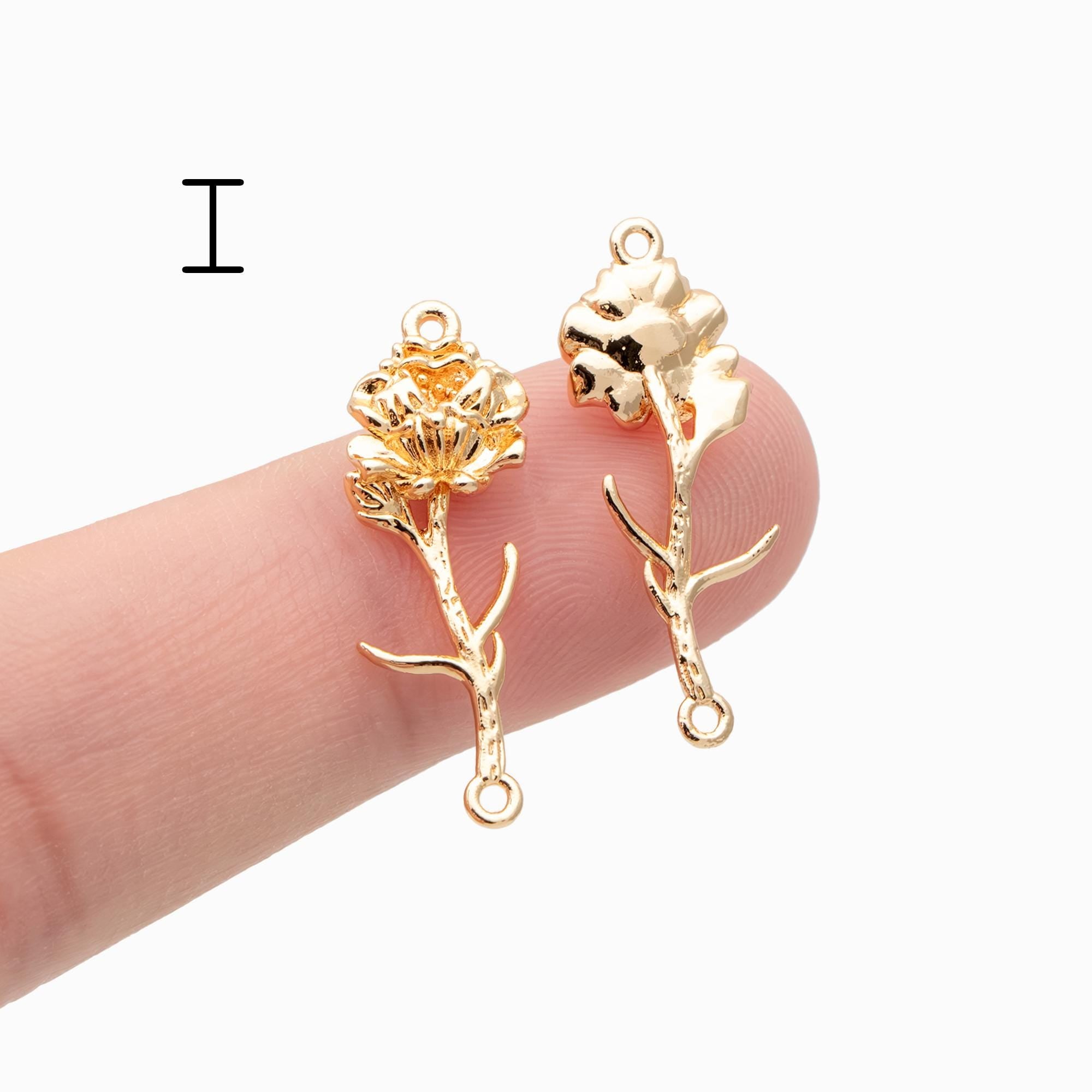 4 pieces- Gold 12 Month Birth Flower Connector Collection, Floral Necklace Pendants (GB-4725)