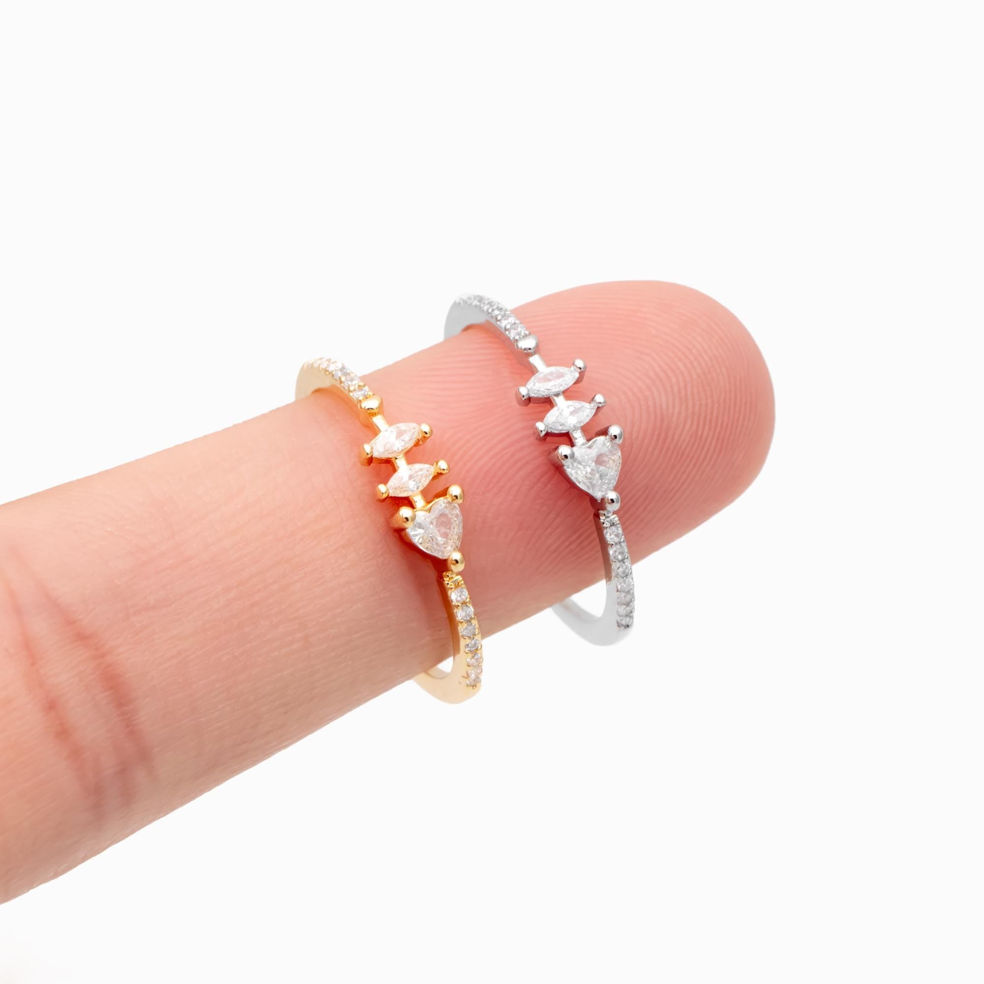 4pcs CZ Pave Gold/ Silver Heart Ring, Dainty Rings, Adjustable Ring, Statement Ring (#JZ-004)