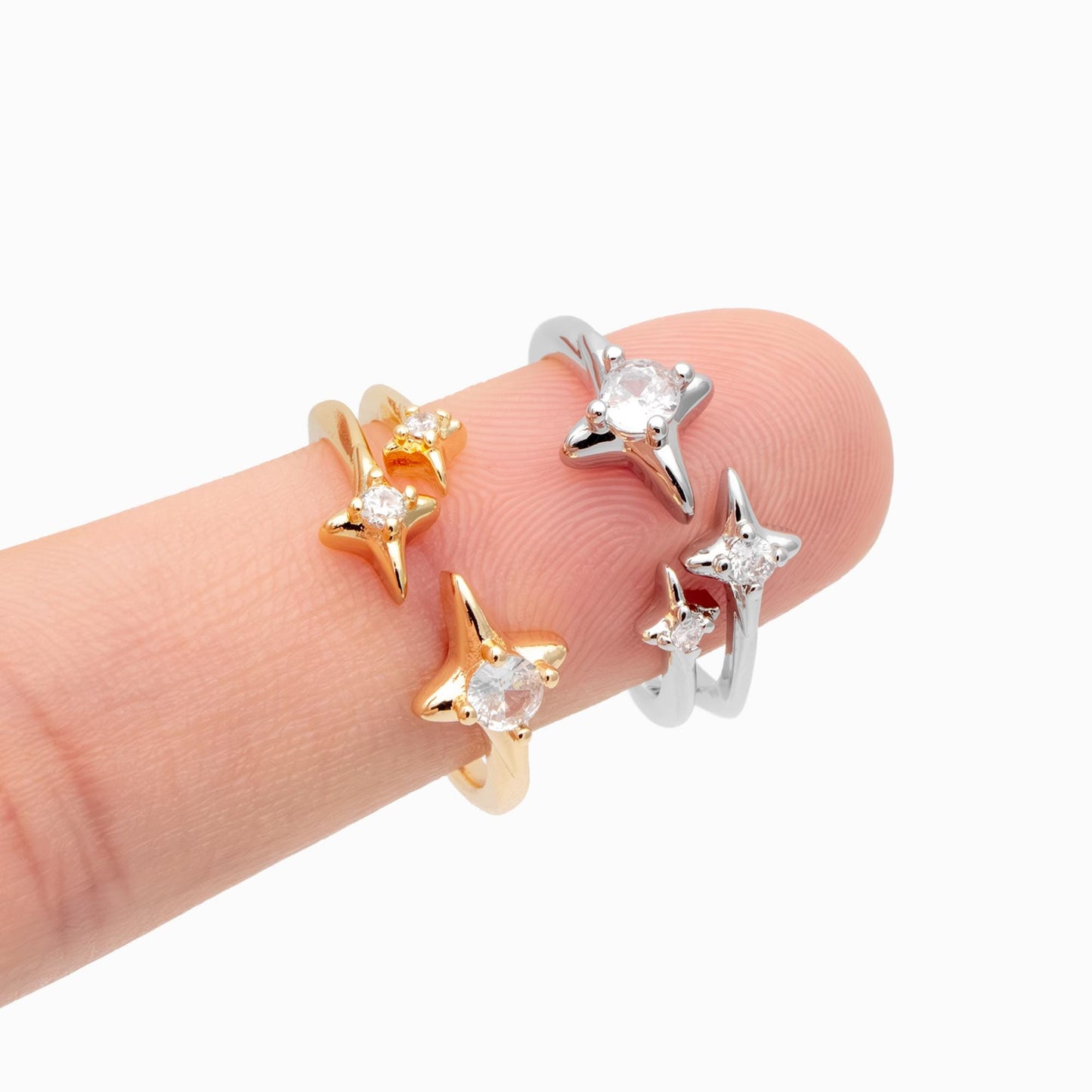 4pcs CZ Pave Gold/ Silver North Star Ring, Dainty Rings, Adjustable Ring, Statement Ring (JZ-007)