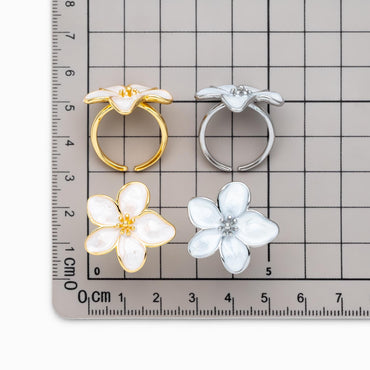 4pcs Gold/ Silver Enamel White Flower Ring, Everyday Ring, Dainty Rings, Adjustable Ring (#JZ-012)