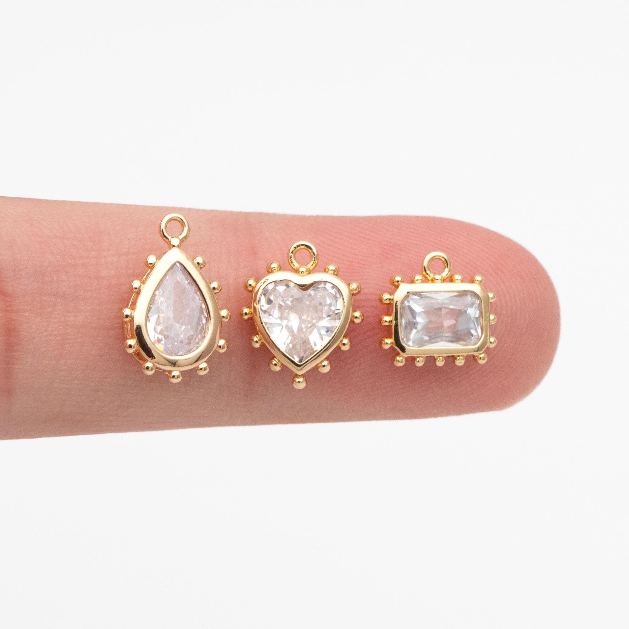 10pcs CZ Pave Teardrop/ Heart/ Rectangle/ 0val/ Marquise Charms, Gold plated Brass, Geometric Earring Charms (GB-4122)