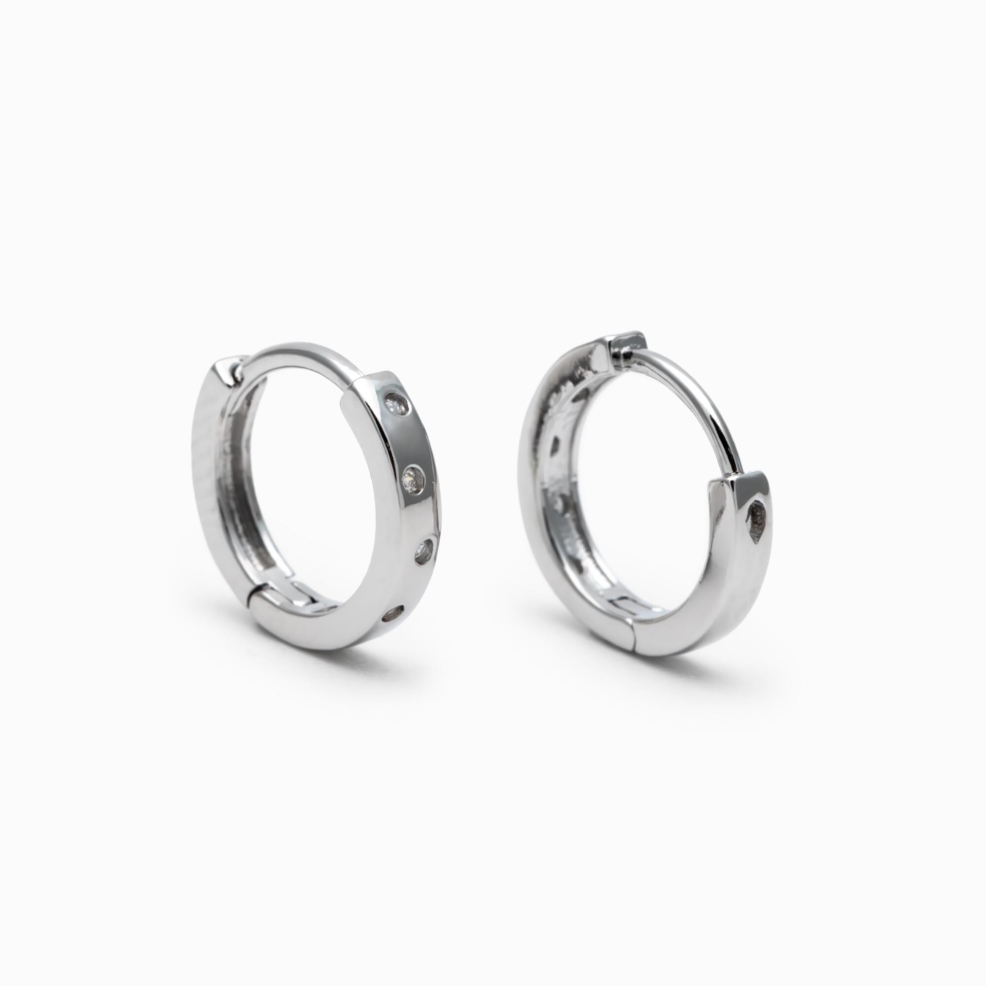 4pcs CZ Pave Gold/ Silver Hoop Earrings, 11mm, 18K Real Gold/ Rhodium plated Brass, Dainty Huggie Earrings, Minimalist Earrings (GB-4732)