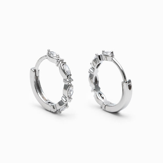 4pcs CZ Pave Gold/ Silver Hoop Earrings, 15mm, 18K Real Gold/ Rhodium plated Brass, Dainty Huggie Earrings, Minimalist Earrings (GB-4733)