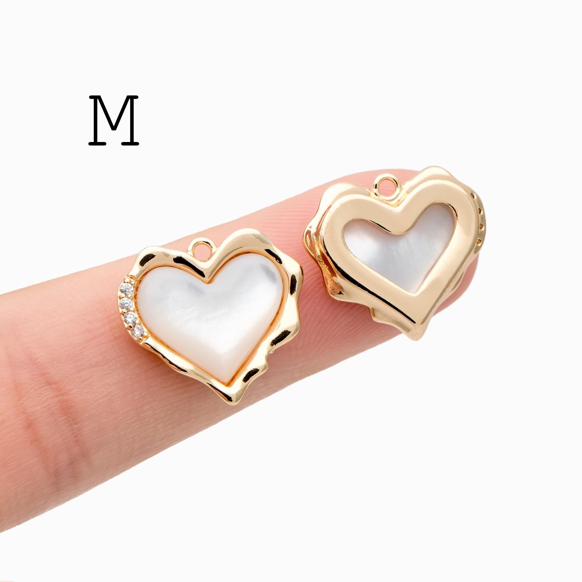 4pcs Gold/ Silver Tone Heart Charms, 18K Gold/ Rhodium plated Brass, Dainty Heart Pendants (GB-2782)