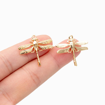 4pcs Gold/ Rhodium plated Brass Dragonfly Charm Pendants 22x25mm (GB-3196-C)