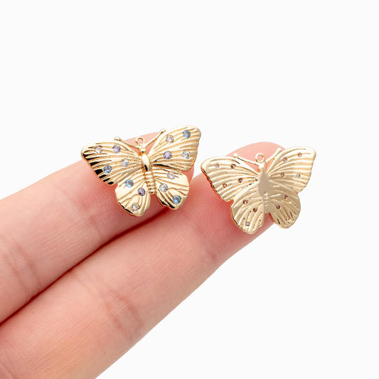 4pcs Colorful CZ Pave Gold Butterfly Charm Pendants, Jewelry Findings, Wholesale Supplies (GB-3561-H)