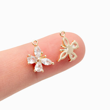 4pcs CZ Pave Gold Butterfly Charms, Real Gold plated Brass, Jewelry Making, Diy Material, Jewelry Supplies (GB-3561-E)