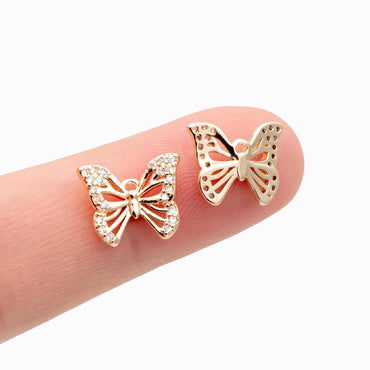 4pcs Gold plated Brass Butterfly Charms, CZ pave Butterfly Filigree Pendants 10x12mm (GB-3561-A)