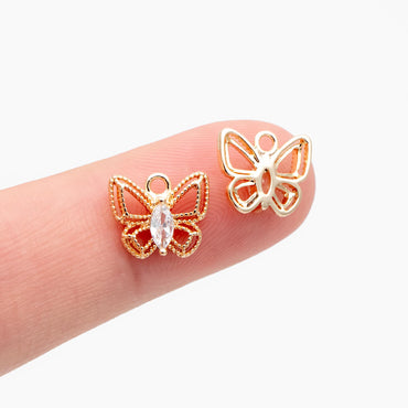 4pcs CZ Pave Gold Butterfly Charm Pendants, Jewelry Findings, Wholesale Supplies (GB-3561-C)