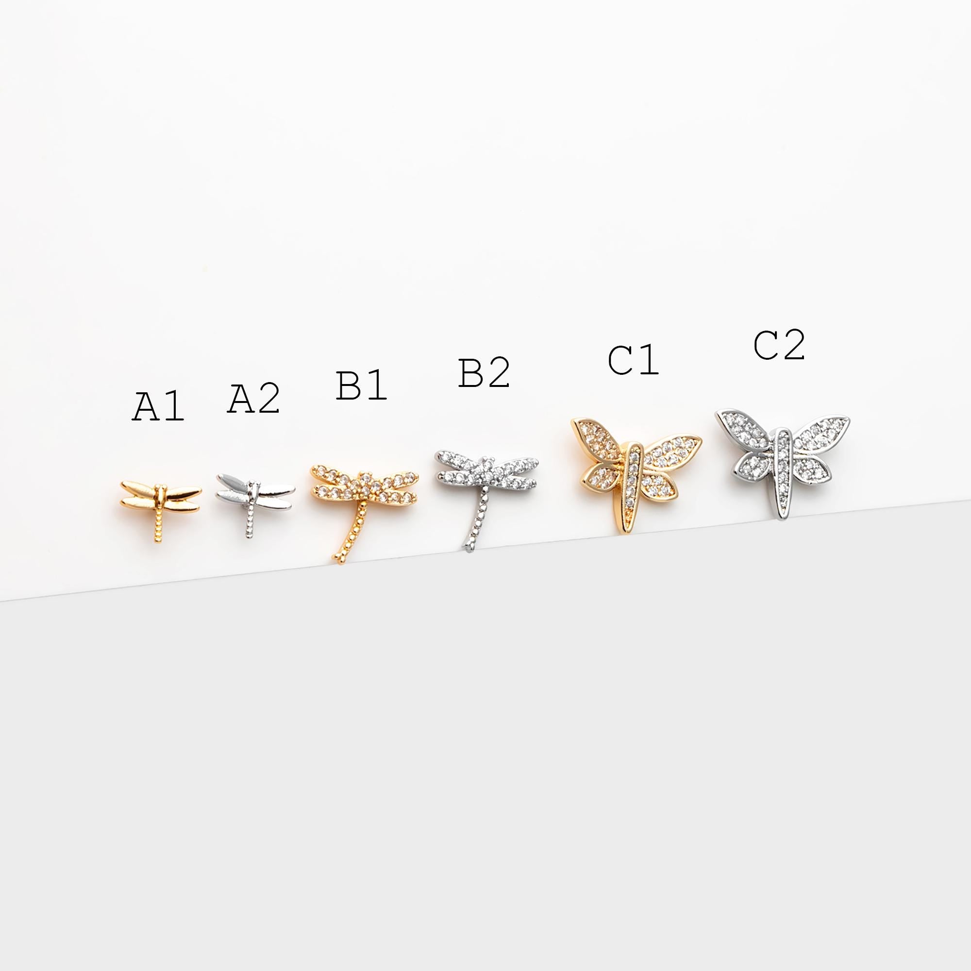 4pcs Gold/ Silver Dragonfly Earrings, Dianty Dragonfly Ear Studs, Jewelry Supplies (GB-3892)