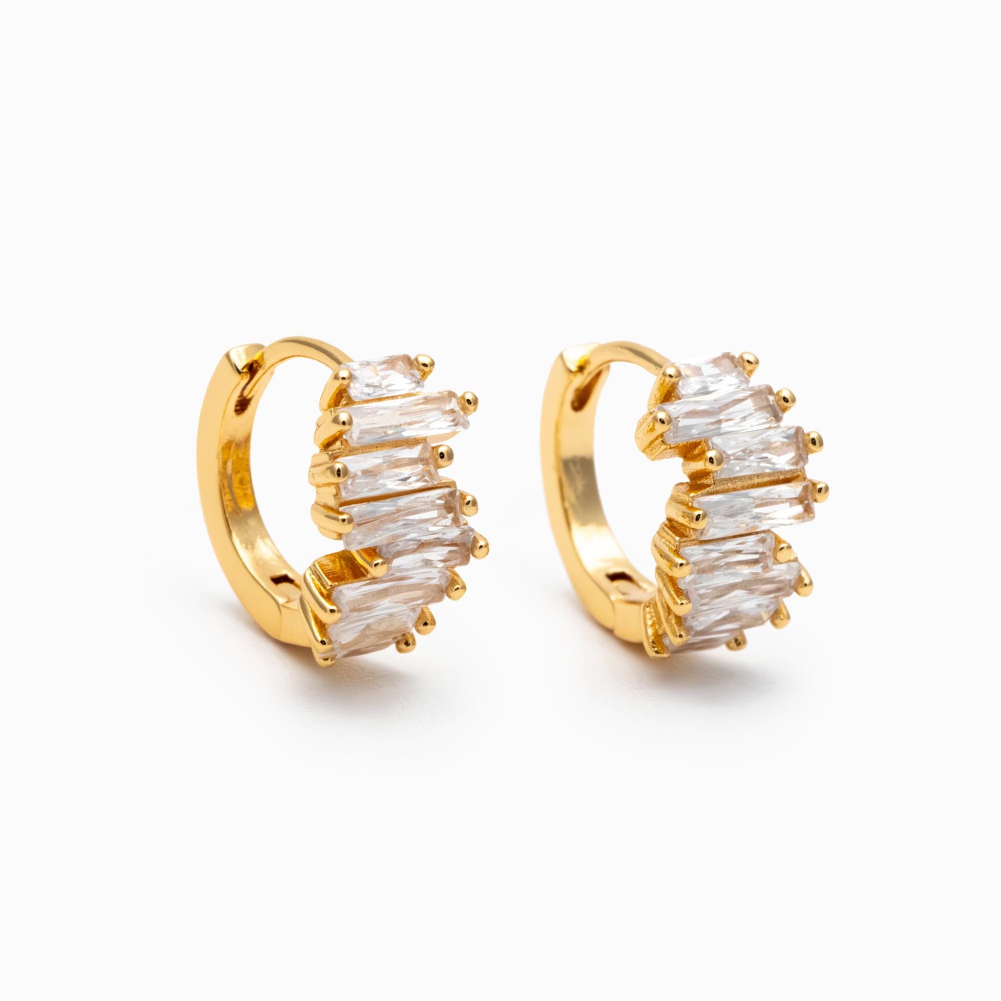 4pcs CZ Pave Gold/ Silver Hoop Earrings, 12mm, Dainty Huggie Earrings, Minimalist Earrings (GB-4726)