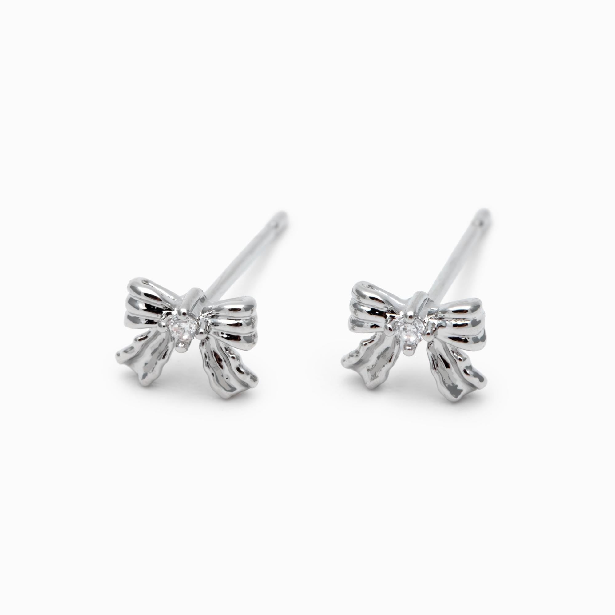 4pcs Tiny Bowknot Earrings, 18K Real Gold/ Rhodium plated Brass, Bow Knot Stud Earring (GB-4257-C)