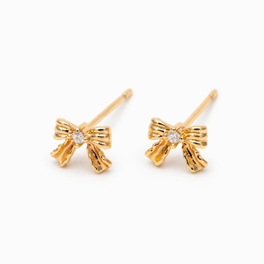 4pcs Tiny Bowknot Earrings, 18K Real Gold/ Rhodium plated Brass, Bow Knot Stud Earring (GB-4257-C)