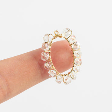 10pcs Gold Oval Beaded Charms 25x19mm, Wired Crystal Glass Beads Geometric Pendants, Dangle Earring Components (GB-552-A)